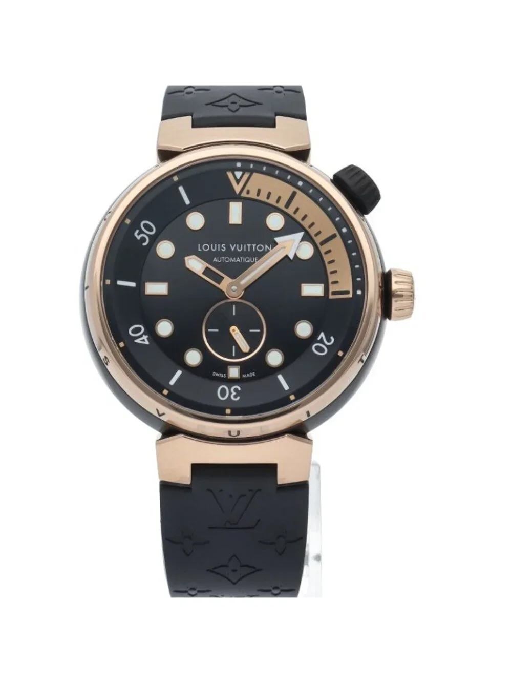 Louis Vuitton Tambour Street Diver Black Blaze Watch Box 18k Pink Gold SS Rubber